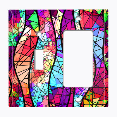 Metal Light Switch Plate Outlet Cover (Colourful Stained Glass Mosaic Print  - Single Toggle Single Rocker)