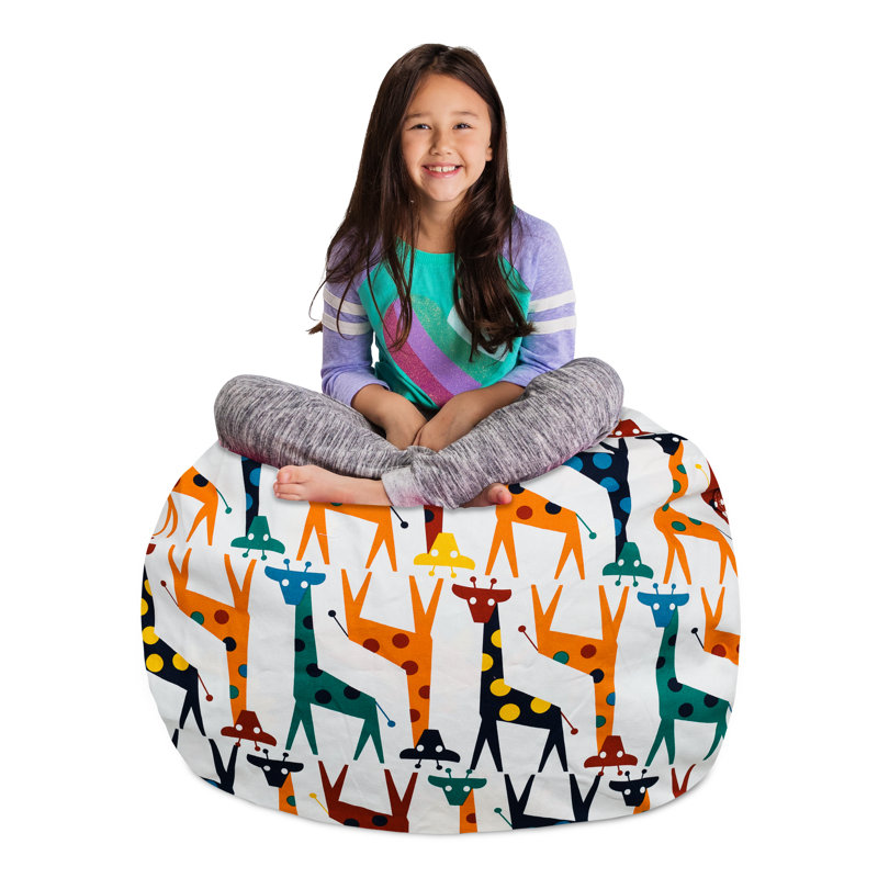 Housse pour fauteuil à billes Kids, Grand - 38 po, Toile - girafes sur fond blanc