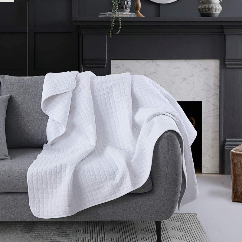 Light Blue Cotton Quilted Reversible Throw Blanket 50"x60"