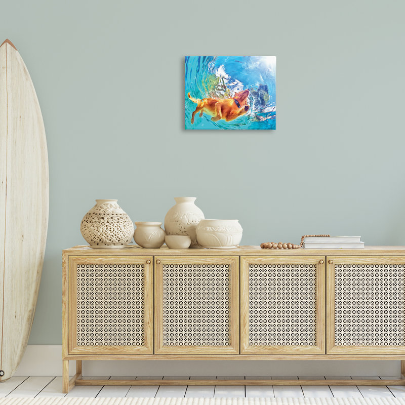 Art sous-marin de chien nageant sous l'eau par Masey St. Studios, H 16 po x l 20 po