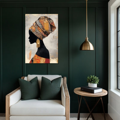African American Wall Art - Black Woman Canvas Wall Art Pictures, Cultural Painting Artwork for Living Room Wall Decor, Elegant African Design Framed Wrapped Canvas, 12×16 inches