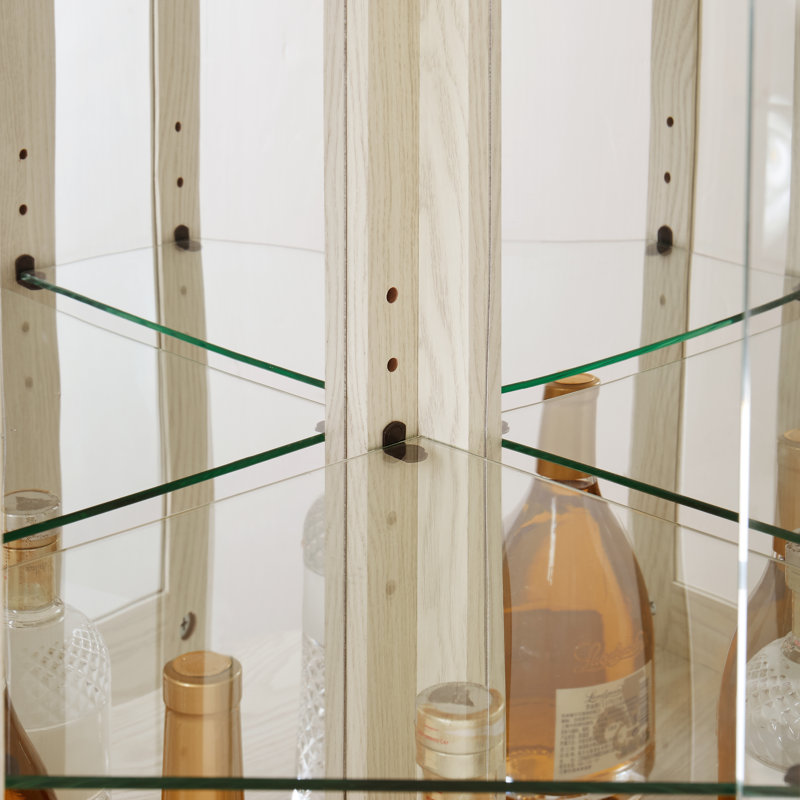 Vitrine de coin lumineuse avec tablettes réglables et dossier en miroir - Vitrine pour objets de collection, vin et verrerie