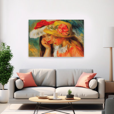Deux Soeurs Classic Colorful Contemporary Spring Wall Art Print by Pierre-Auguste Renoir - Wrapped Canvas Print