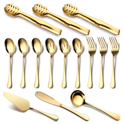 15-Piece Stainless Steel Gold Serving Utensils Set