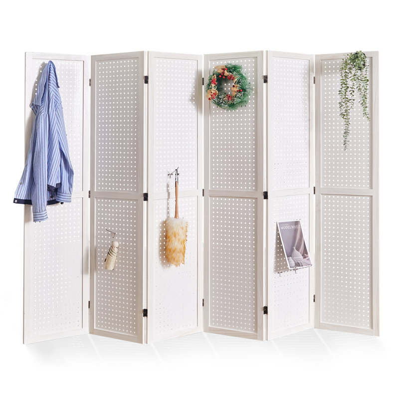 Paravents avec panneaux d'intimité en bois H 66,8 po, 6, Blanc