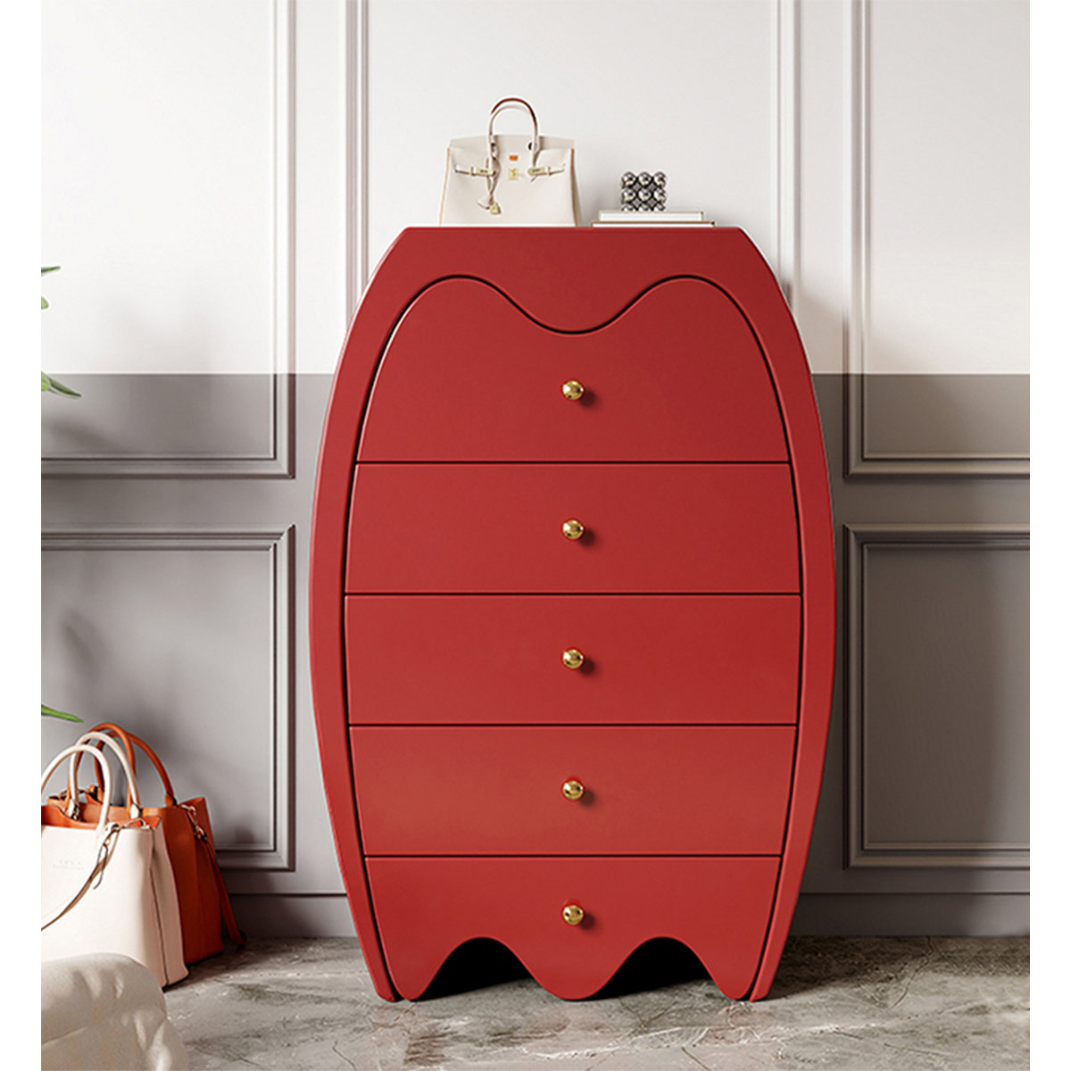 Red Abstract Wood Accent Chest