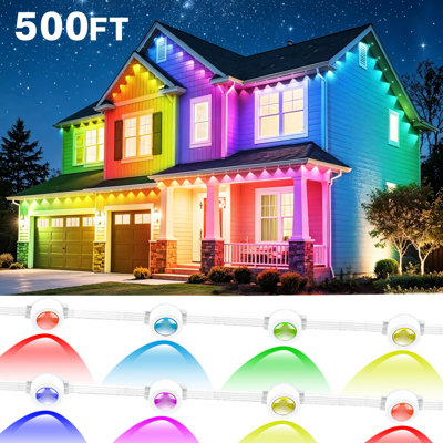 500FT(250ft*2 Voltage Drop Prevention) Permanent Outdoor Lights Waterproof with Smart App Control Remote,DIY Scene Modes,Music Sync hronization,Eaves Lights for Garden Decor,Deck,Christmas