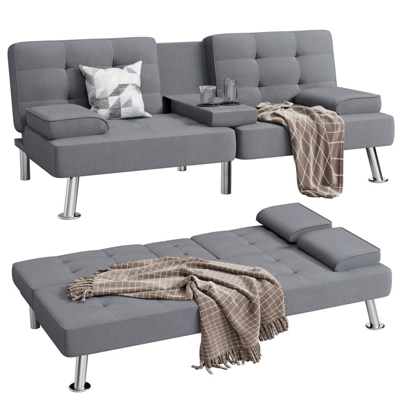 Cashten Single 65'' Upholstered Convertible Sofa, Light Gray Linen Blend
