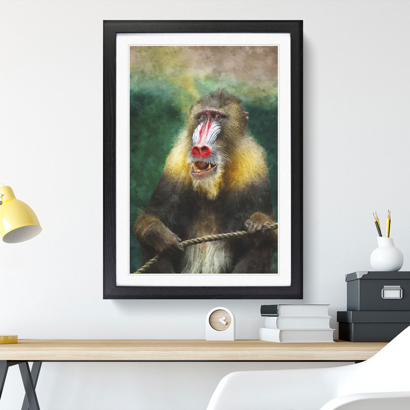 Mandrill Baboon Monkey - Picture Frame Painting, 65cm H x 48cm W x 2cm D, Black Framed