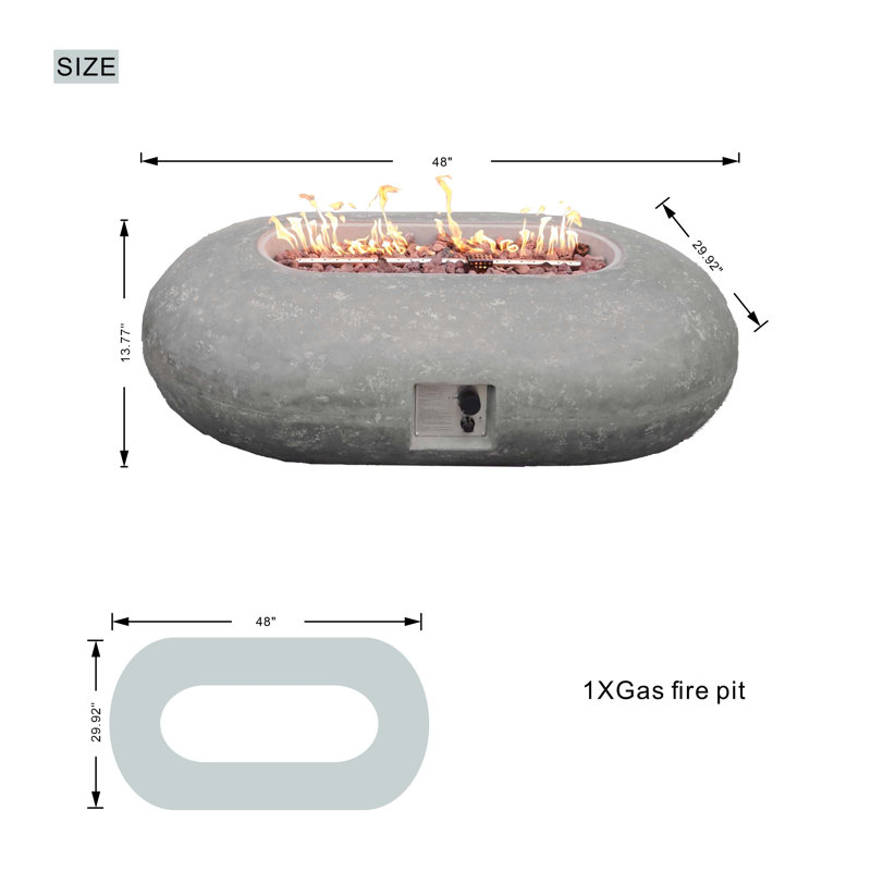 Dallon Oval Concrete Propane Smokeless Fire Pit Table
