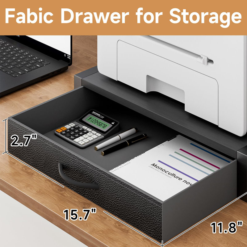 2-Tier Desktop Printer Stand With Fabric Drawer, Prtiner Table With Storage Shelf, Desk Organizer