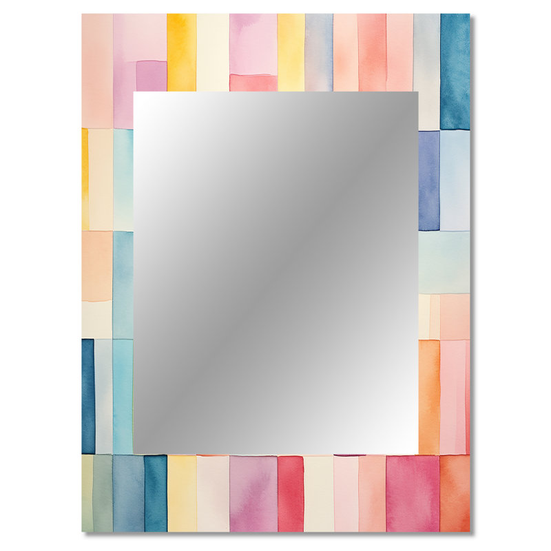 Mid-century pastel colour cubes I - miroir géométrique, miroir mural décoratif moderne, impression d'art en métal