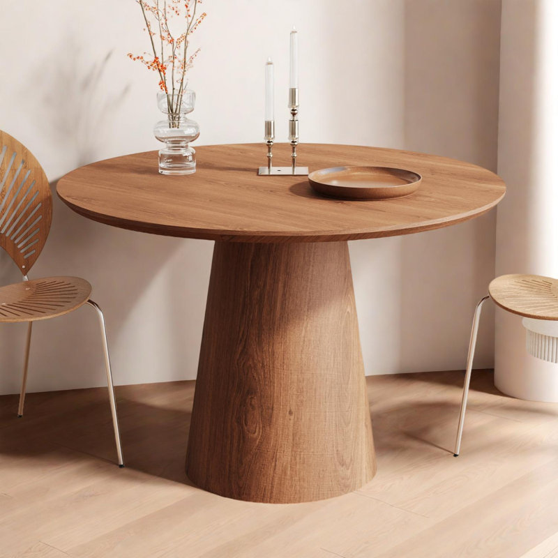 Finnerty Circular Dining Table with Wooden Base, Walnut, 31.5" H x 43.31" W x 43.31" L