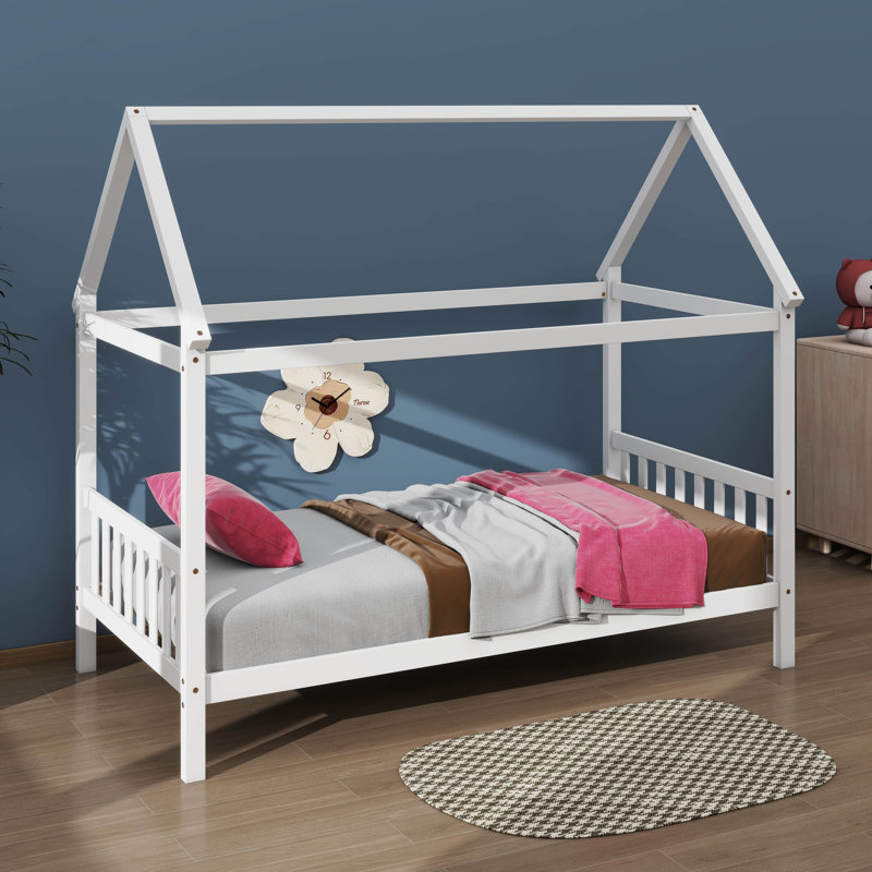 Lit simple pour enfant en forme de maison, Blanc