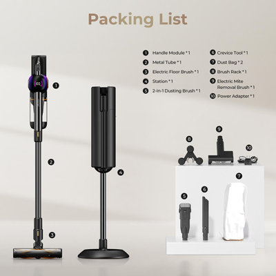 Cordless Stick Vacuum Cleaner, 2.5L Self-Emptying Station，33KPa Suction 55Min Runtime, HEPA Filtration for Pet Hair & Carpet Cleaning