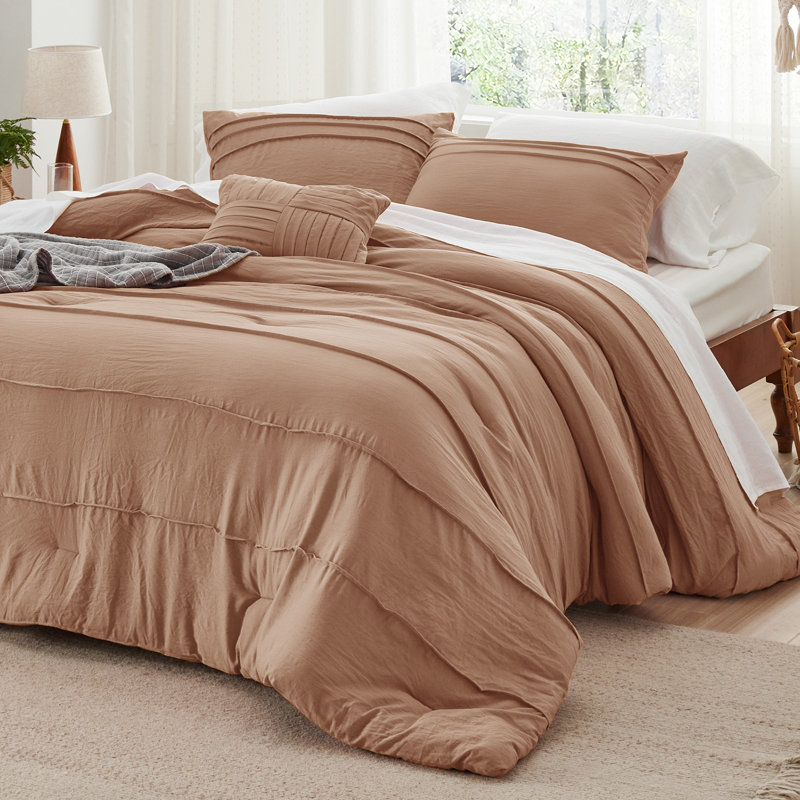 Ensemble d'édredon Literie Boho - Conception à plis pincés pour toutes les saisons, ensemble de literie douce, Taupe