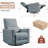 Manual Swivel Rocking Recliner Chair, PU Leather High Back Sofa for Living Room, Grey-74264615