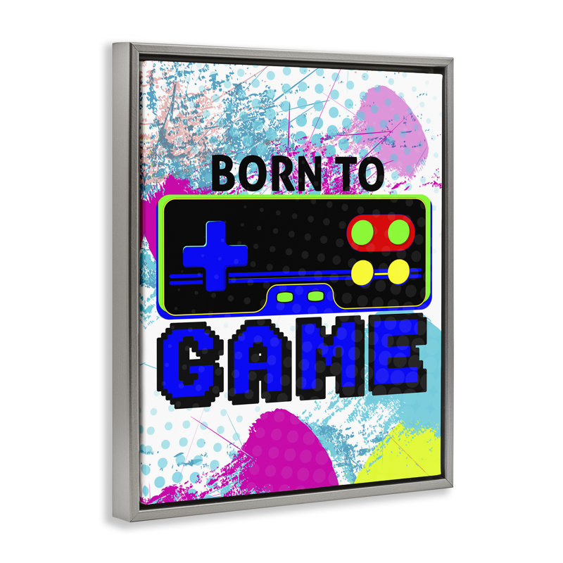 «Boy's Born to Game», art mural encadré sur toile flottante par Kim Allen, Cadre flottant gris lustré, H 21 po x l 17 po