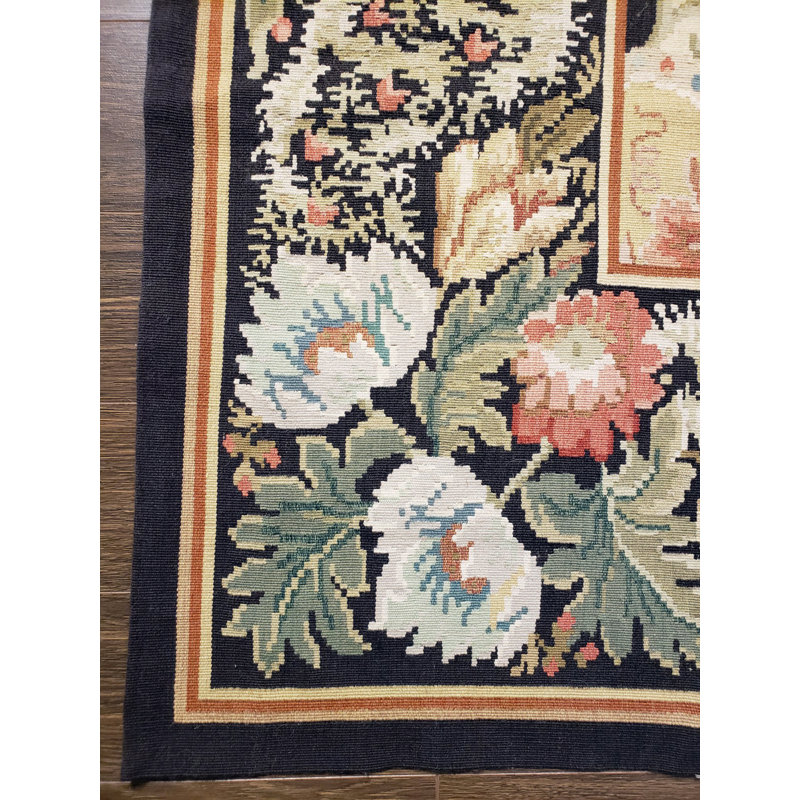 Tapis unique en laine noué à la main vert / brun / beige de 9 pi x 12 pi