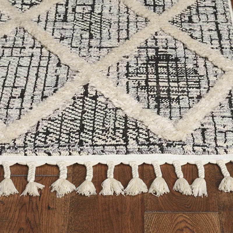 Tapis gris anthracite / ivoire avec franges