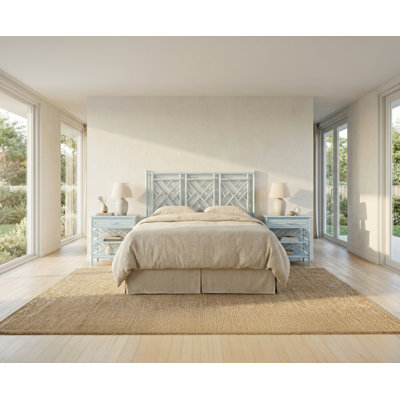 Chippendale Double Headboard And Nightstand Set - Light Blue