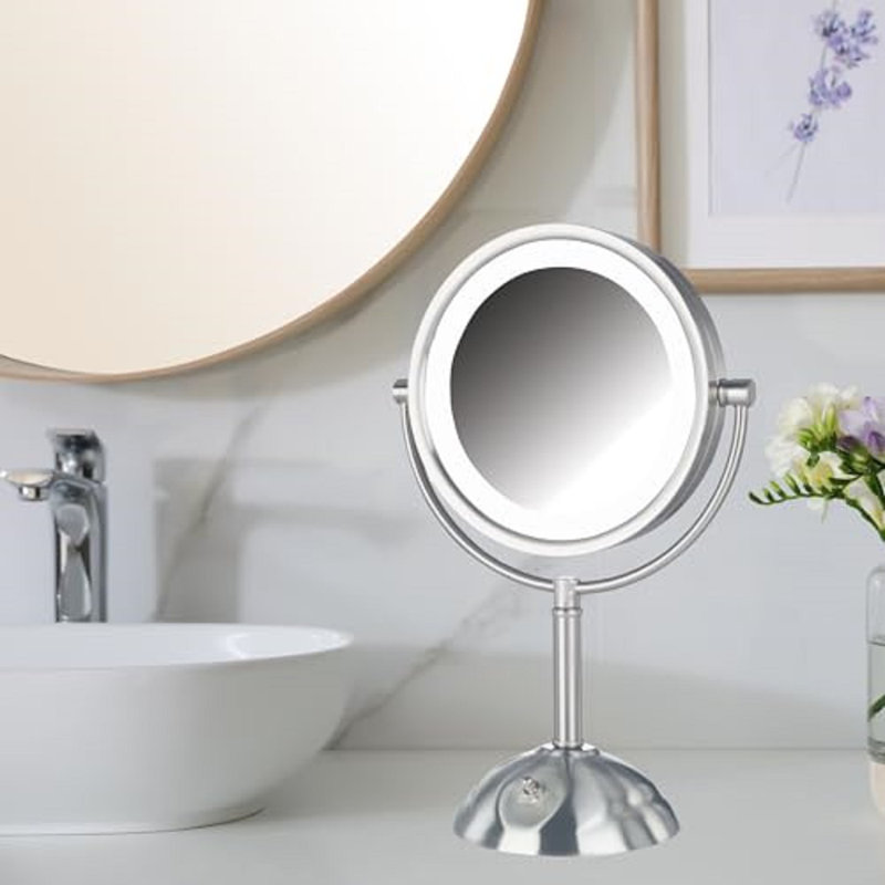 Miroir de maquillage lumineux 8,5 ", Nickel poli