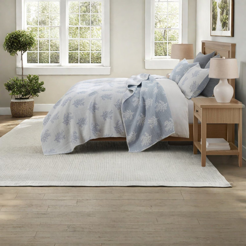 Ensemble de literie réversible très grand et très grand californien, courtepointe en polyester bleu, maison moderne