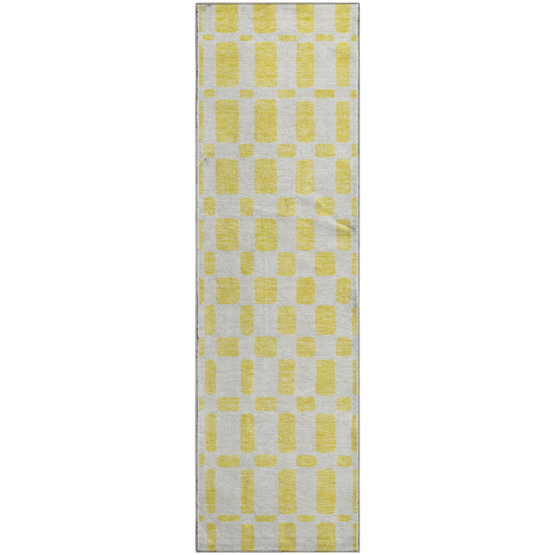 Premium Machine Washable Prisco Yellow Rug, Runner 2'3" x 7'6"