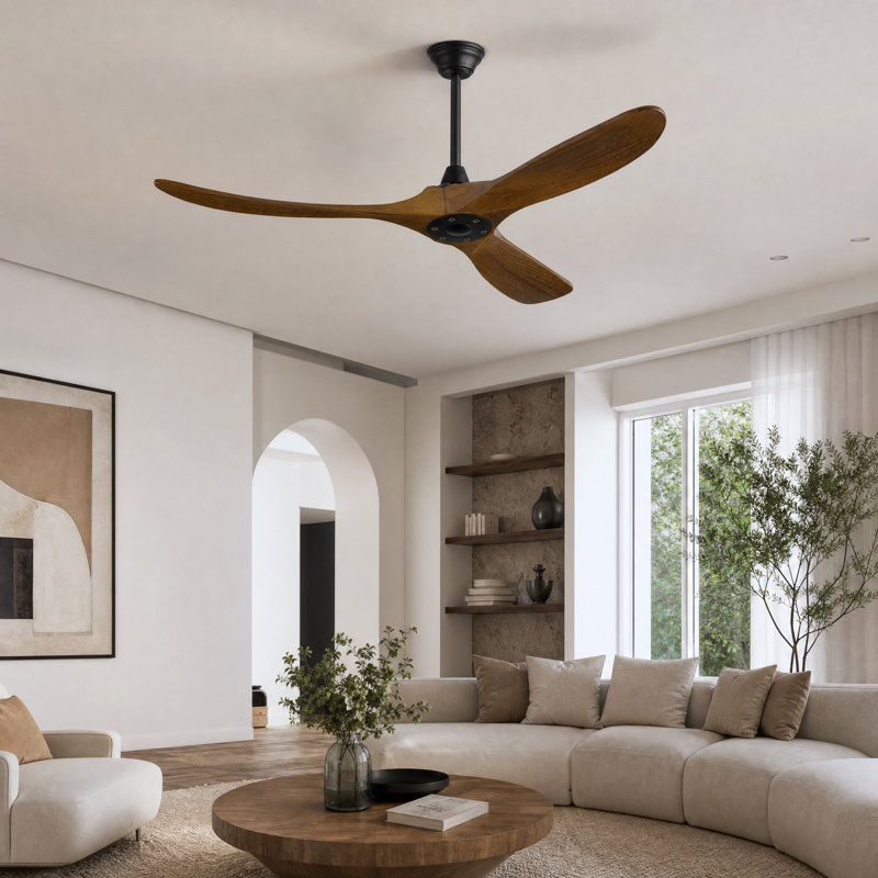 Ceiling Fans Without Lights, Ceiling Fan No Light, High Cfm Quiet 3 Blade Solid Wood Ceiling Fan, Large Modern Ceiling Fan With Remote, Propeller Outdoor Ceiling Fans For Patios