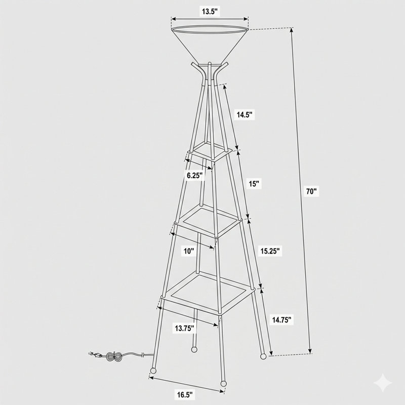 Lampe torchère noire givrée à 3 tablettes