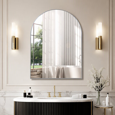 30 x 40 Inch Arched Wall Mirror, HD Distortion-Free Glass Mirror with Rustproof Aluminum Alloy Frame, Shatterproof Modern Arch Decorative Mirror for Bathroom Bedroom Living Room