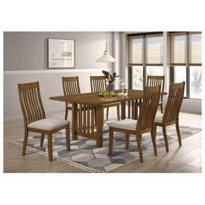 Ensemble de salle à manger rectangulaire 7 pièces, table et chaises rembourrées 6 pièces, motif grain de bois, mobilier de salle à manger en bois, brun, style traditionnel et contemporain