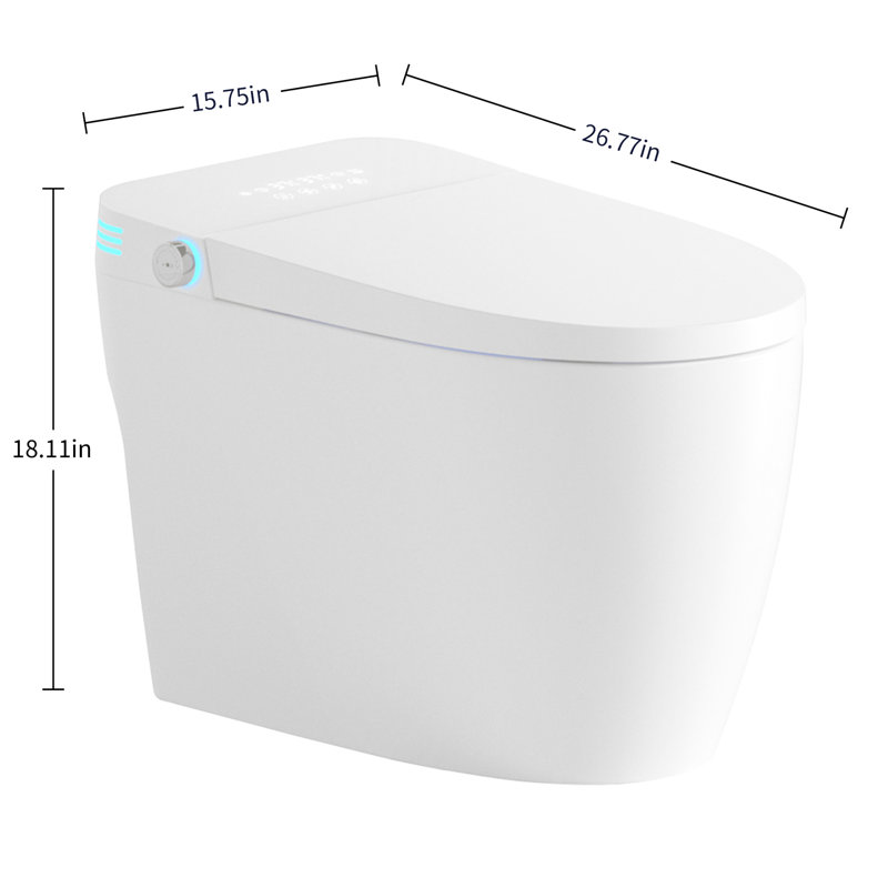 Toilette Smart Bidet avec système de chasse automatique, siège chauffant pour une utilisation confortable, lavage à l'eau tiède et réglages de séchage secs, plusieurs modes tels que le lavage à bulles féminin, affichage numérique dynamique nuit douce,
