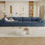 Tissu en velours côtelé bleu profond de 157,6 po à 4 sièges profonds, coussin amovible, conception à deux couches, combinaison de bricolage pour appartement, chambre à coucher, salon, luxe rembourré de plumes, support en éponge pure, haute densité-121106490