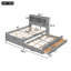 Lit plateforme double avec lit gigogne, tiroirs et ports USB - Structure de lit de rangement en pin gris avec tablettes de tête de lit-424571314