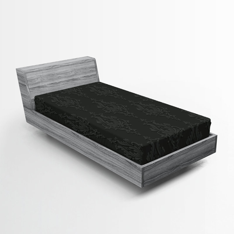 Drap-housse Ambesonne, paquet de 2, Gris anthracite / damas gris pâle, Drap-housse de taille simple
