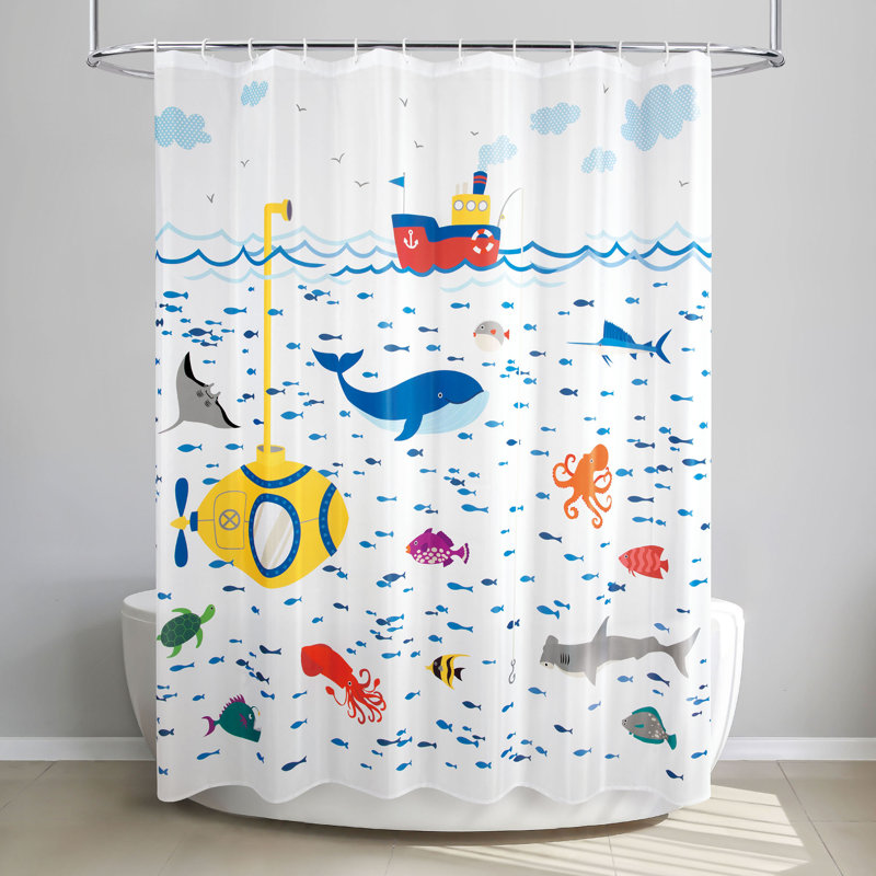 Multicolor Nautical Submarine and Sea Creatures Shower Curtain