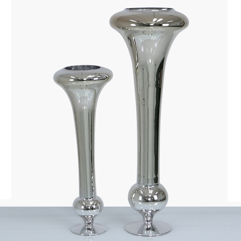 Jerrell Handmade Glass Floor Vase, 81.5cm H x 29.30cm W x 29.30cm D, Silver