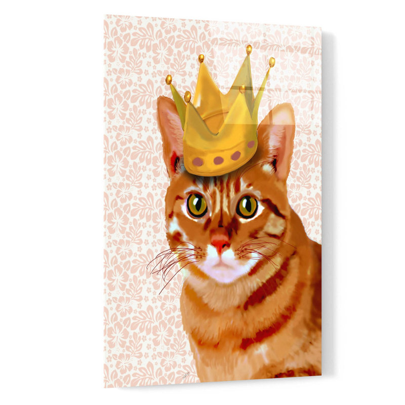 «Ginger Cat with Crown Portrait» par Fab Funky, art mural en verre acrylique, H 24 po x l 16 po x P 0,2 po