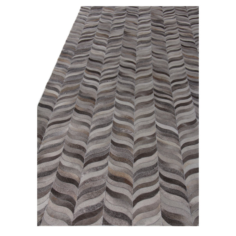 Natural Hide Cowhide Geometric Area Rug in Silver, Rectangle 11'6" x 14'6"