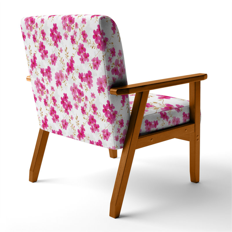 Chaise rembourrée Floral - Fauteuil rose fuschia Whisper, Accoudoirs carrés bruns