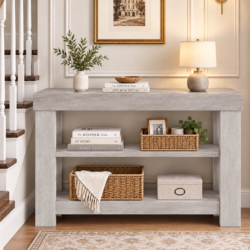 Console 47,24 po pour petits espaces avec rangement à 3 niveaux, Gris