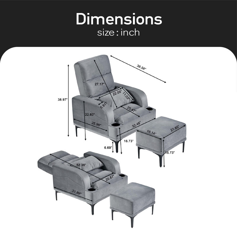 Fauteuil inclinable Sanyla, Velours gris