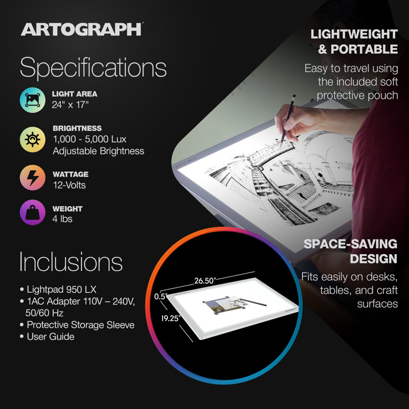 Support pour tablette léger et réglable 24 po x 17 po Artograph