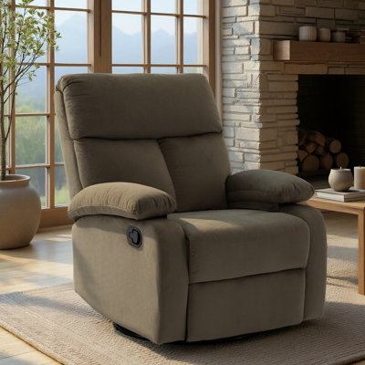 Velvet Recliner Chair,swivel Rocker Recliner,manual Swivel Chairs With Overstuffed Armsand Back,manual Ergonomic Rocking Recliner Chair For Small Living Room, Study, Rv-Brown