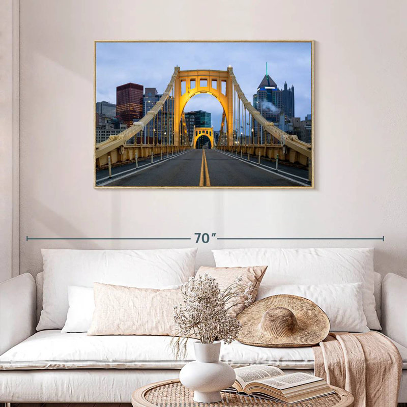 Roberto Clemente Bridge, Floating Frame Natural Wood, 43" X 29"