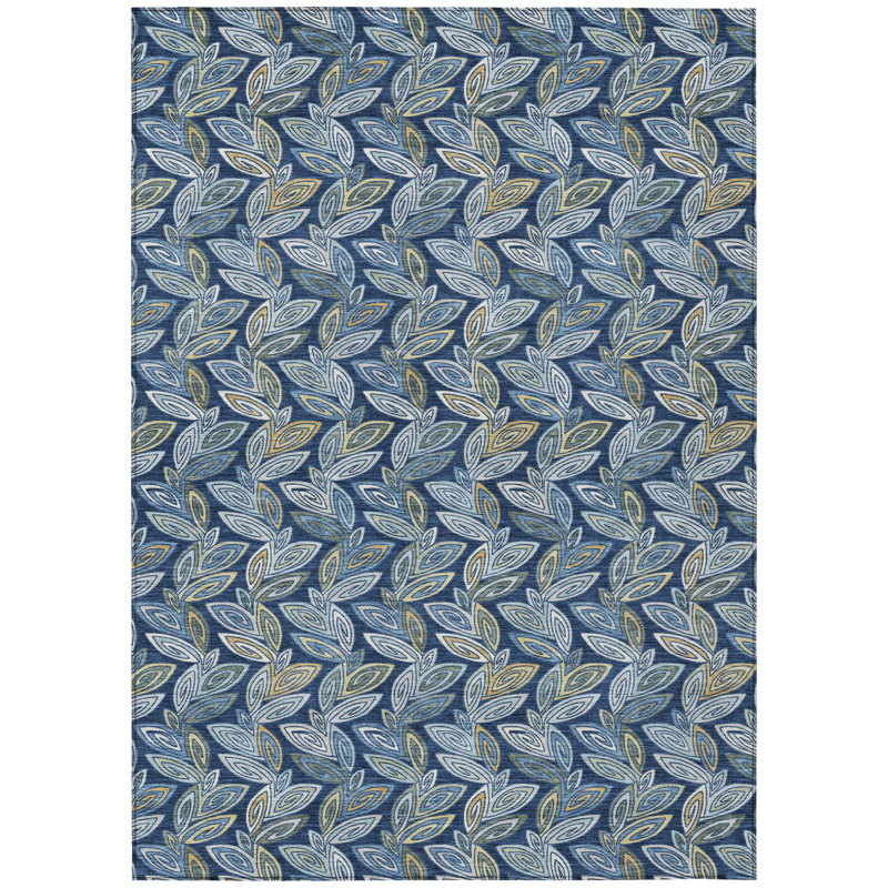 Machine Washable Indoor/Outdoor Chantille ACN2557 Botanical Rug, 8' x 10', Navy