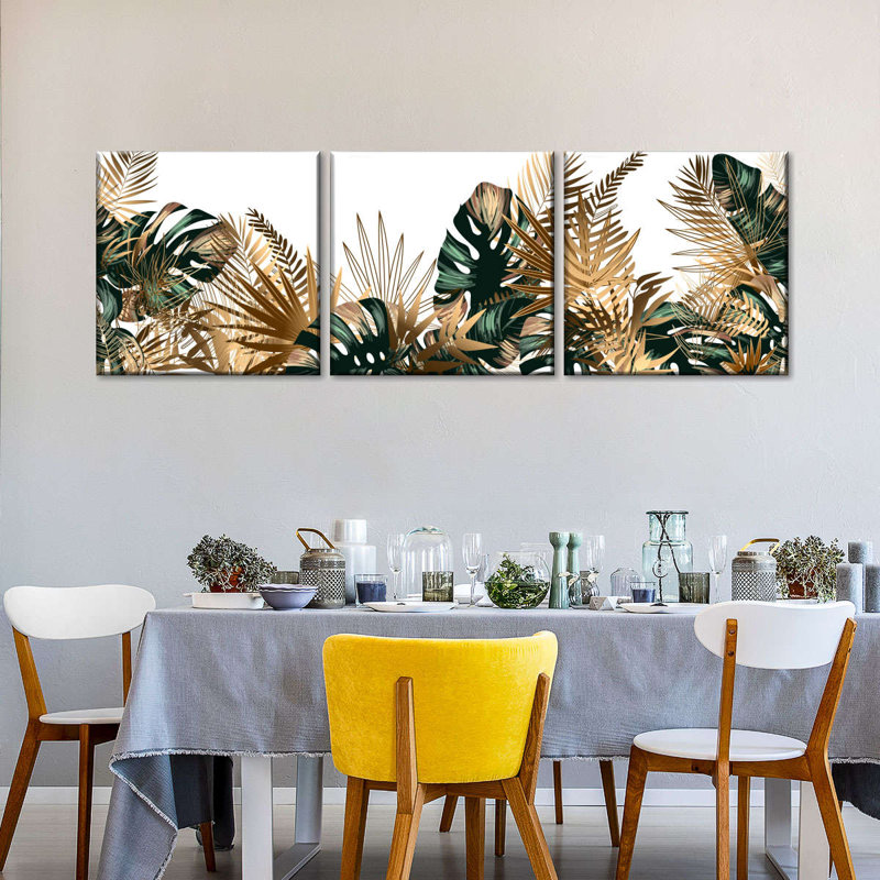 " Posh Tropical Leaves " 3 Piece Art Set