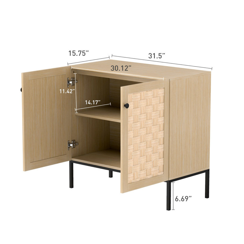 31.49'' Wide Modern Rattan Accent 2-Door Storage Cabinet with Metal Legs