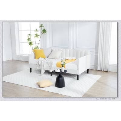 Twin Size Ivory Boucle Upholstered Daybed, Ribbed Tufted Backrest, Daybed In Lavish Modern Design by Latitude Run